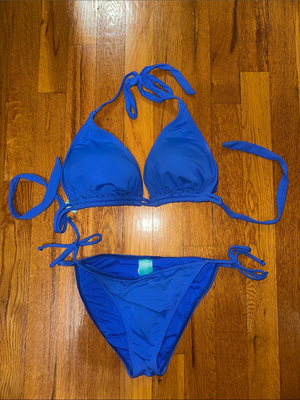 SUNSETS  Blue Triangle Tie Bikini Set